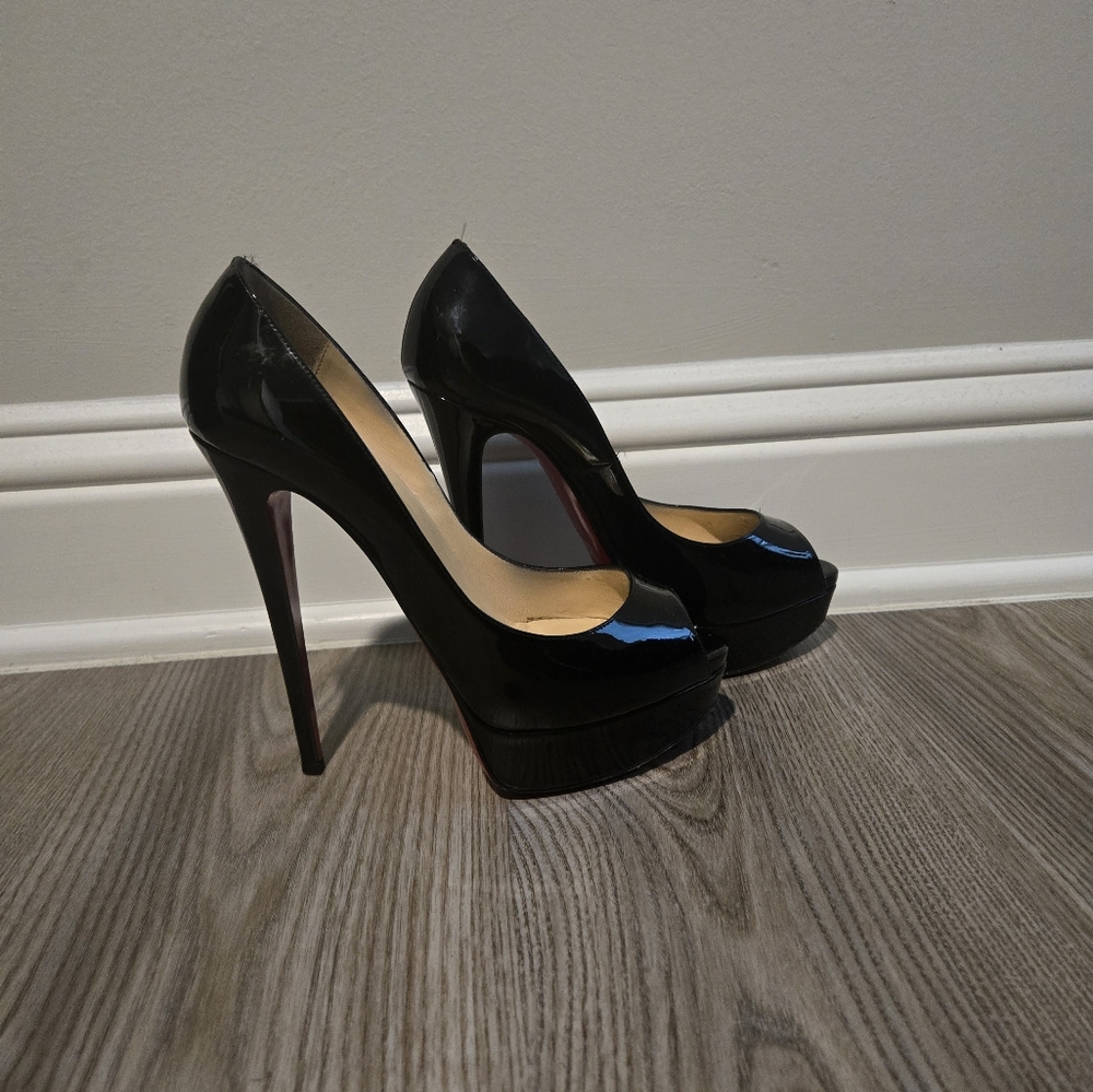 Christian Louboutin Black Peep-Toe Stilettos In 39.5